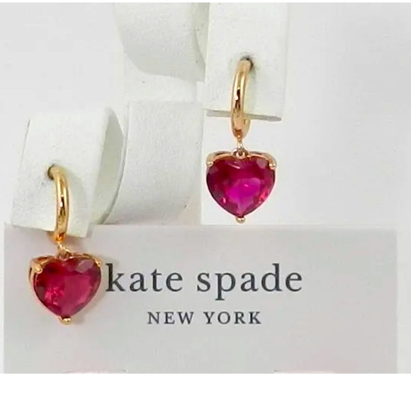 kate spade Jewelry - NWT KATE SPADE NEW YORK “MY LOVE” RED CRYSTAL HEART HUGGIE EARRINGS